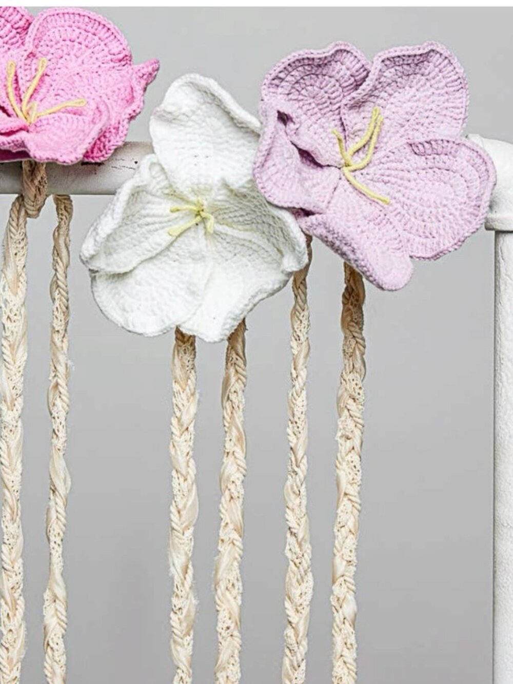 Women Pol Bohemian Handmade Trim Detail Crochet Flower Purple Braided Strap Belt